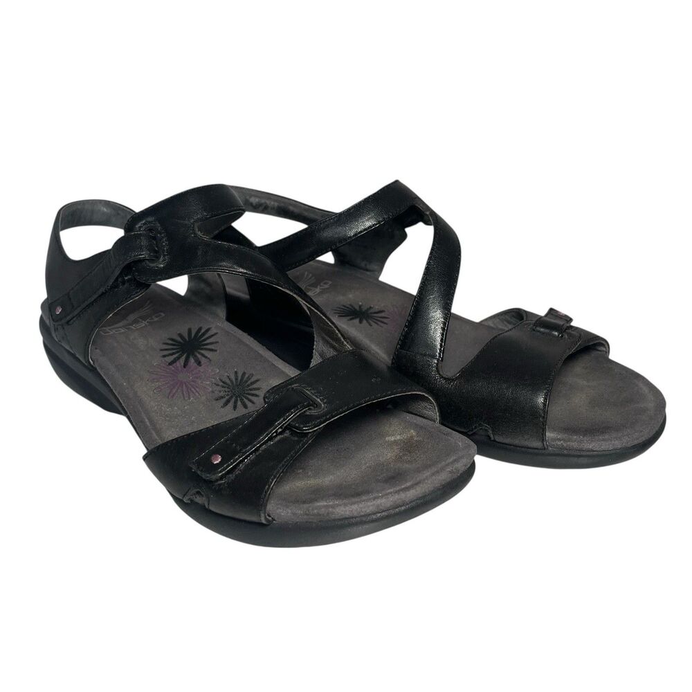 Dansko Irene Strappy Sandals Nubuck Leather Black Comfort Shoes Women 8